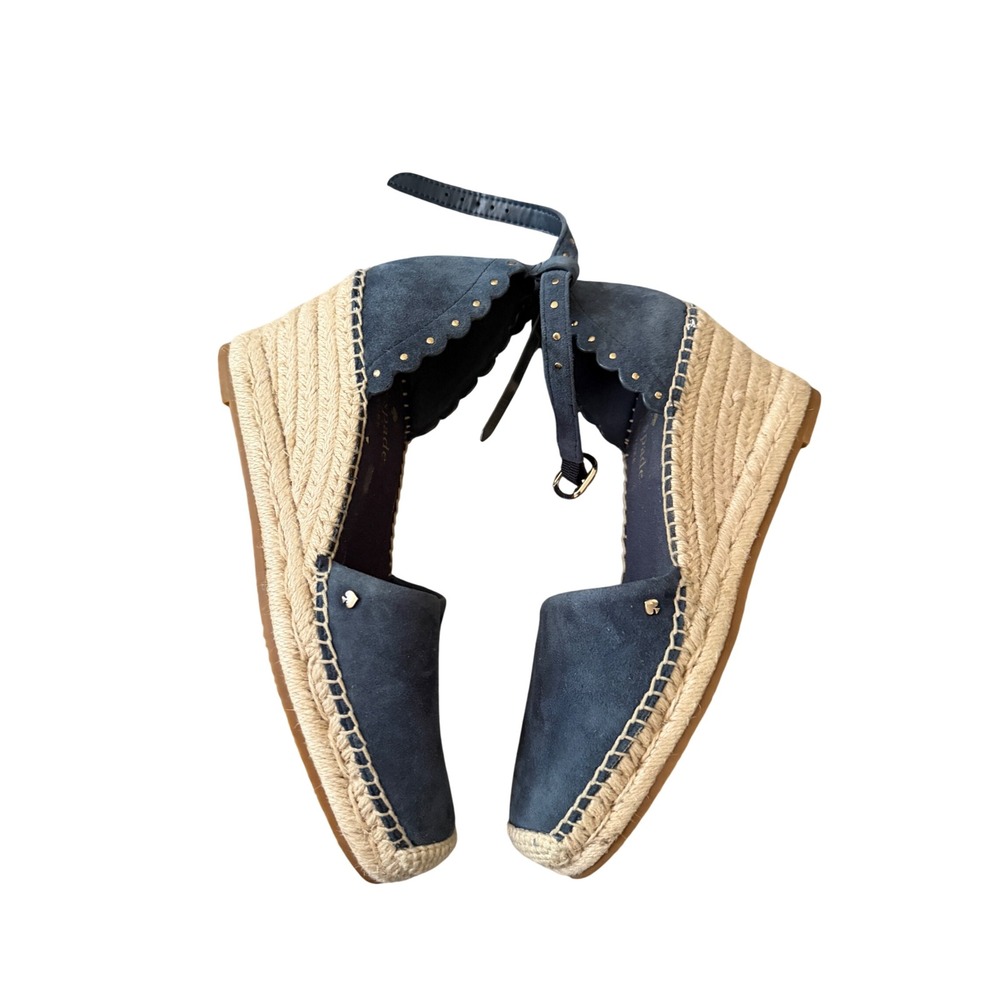Kate Spade Polly Navy Blue Suede Scalloped Espadrille Wedge Sandals 6B AS IS - Picture 3 of 6